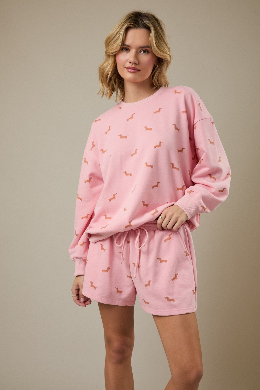 Pink Dog Print Crewneck & Shorts Set Of 2 - Clothe Boutique