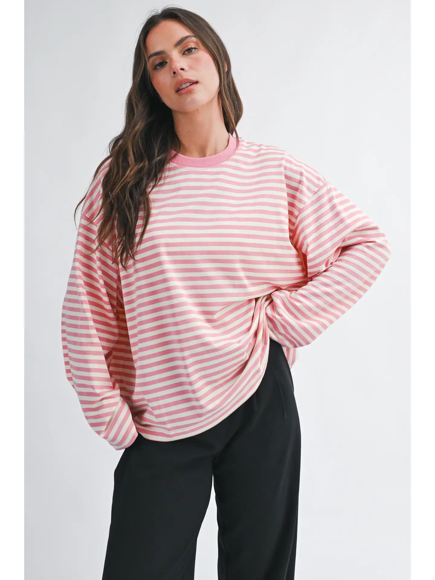 Stripe Long Sleeve Top Pink