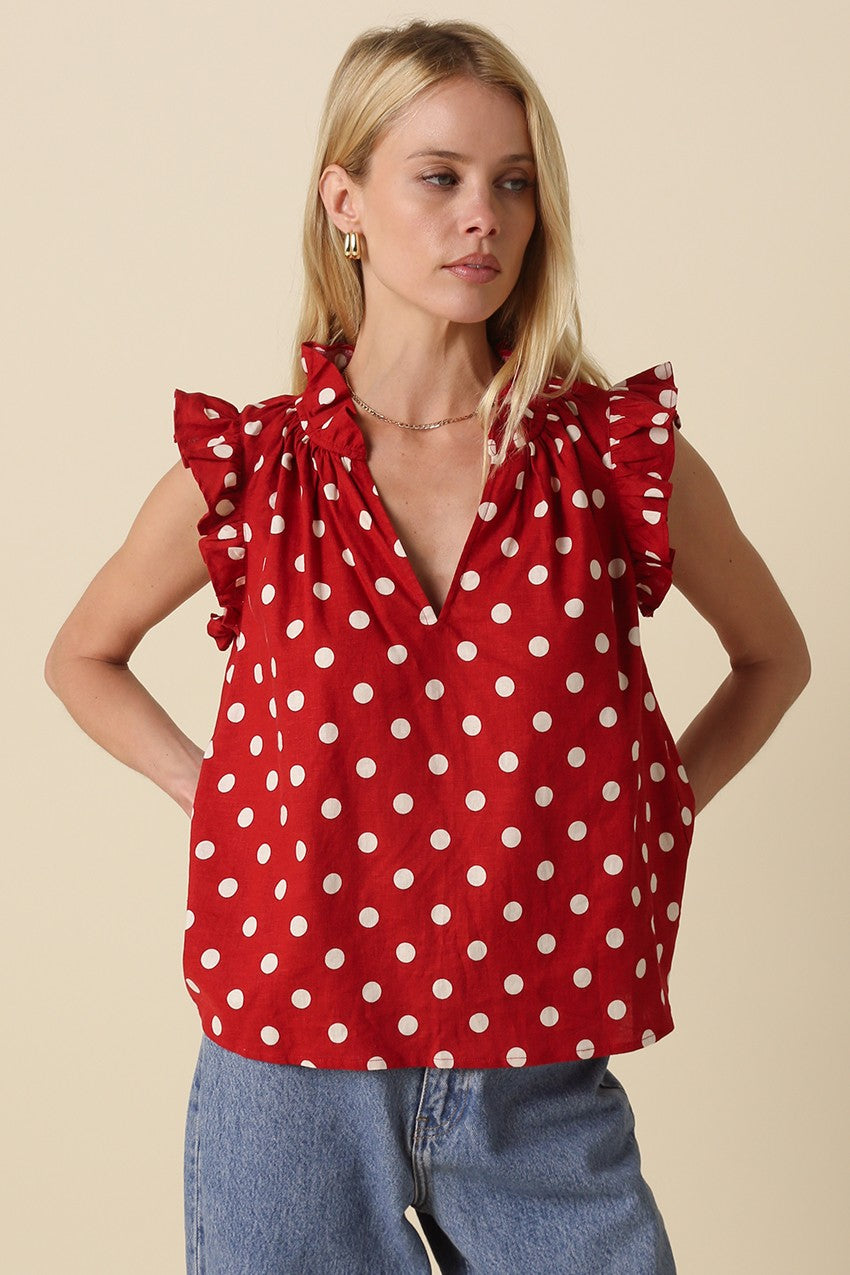 Mira Polka Dot Ruffle Blouse Red