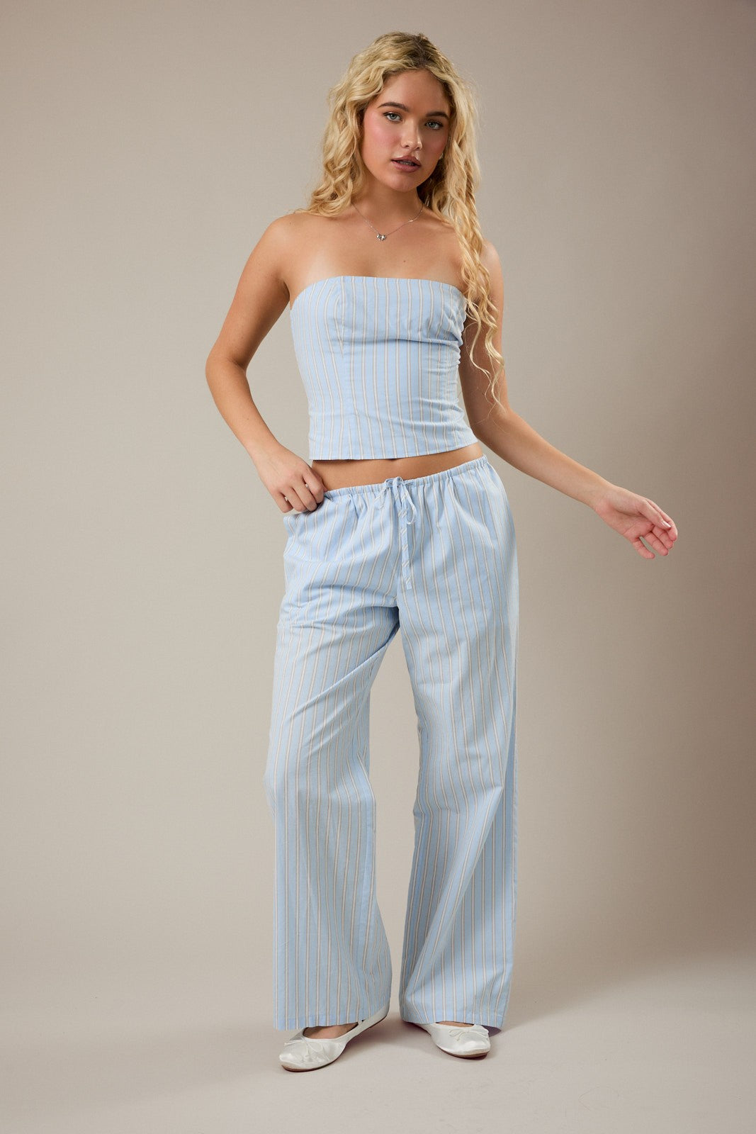 Blue Stripe Tube Top & Pants Set of 2