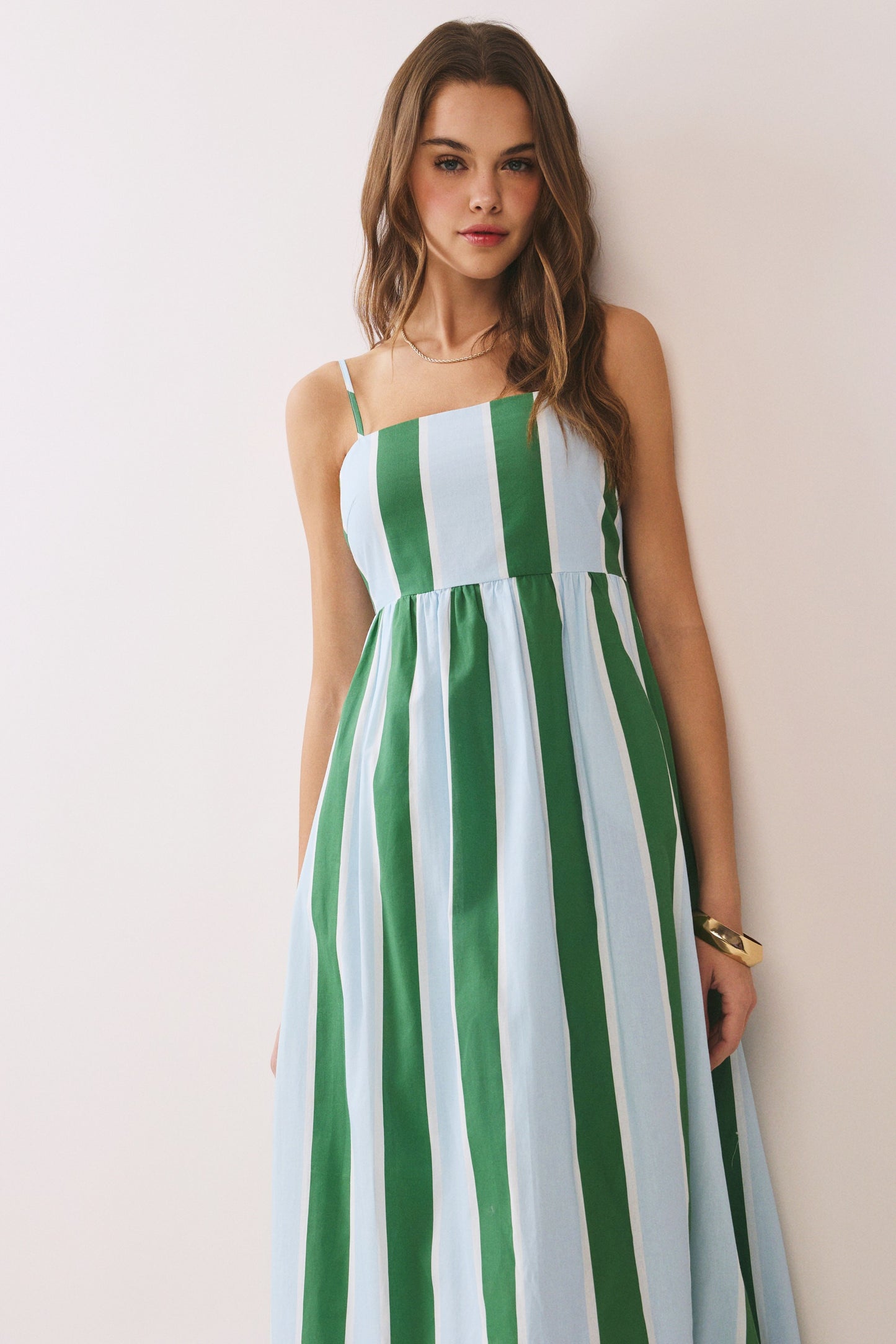 Green Striped Pocket Maxi Dress