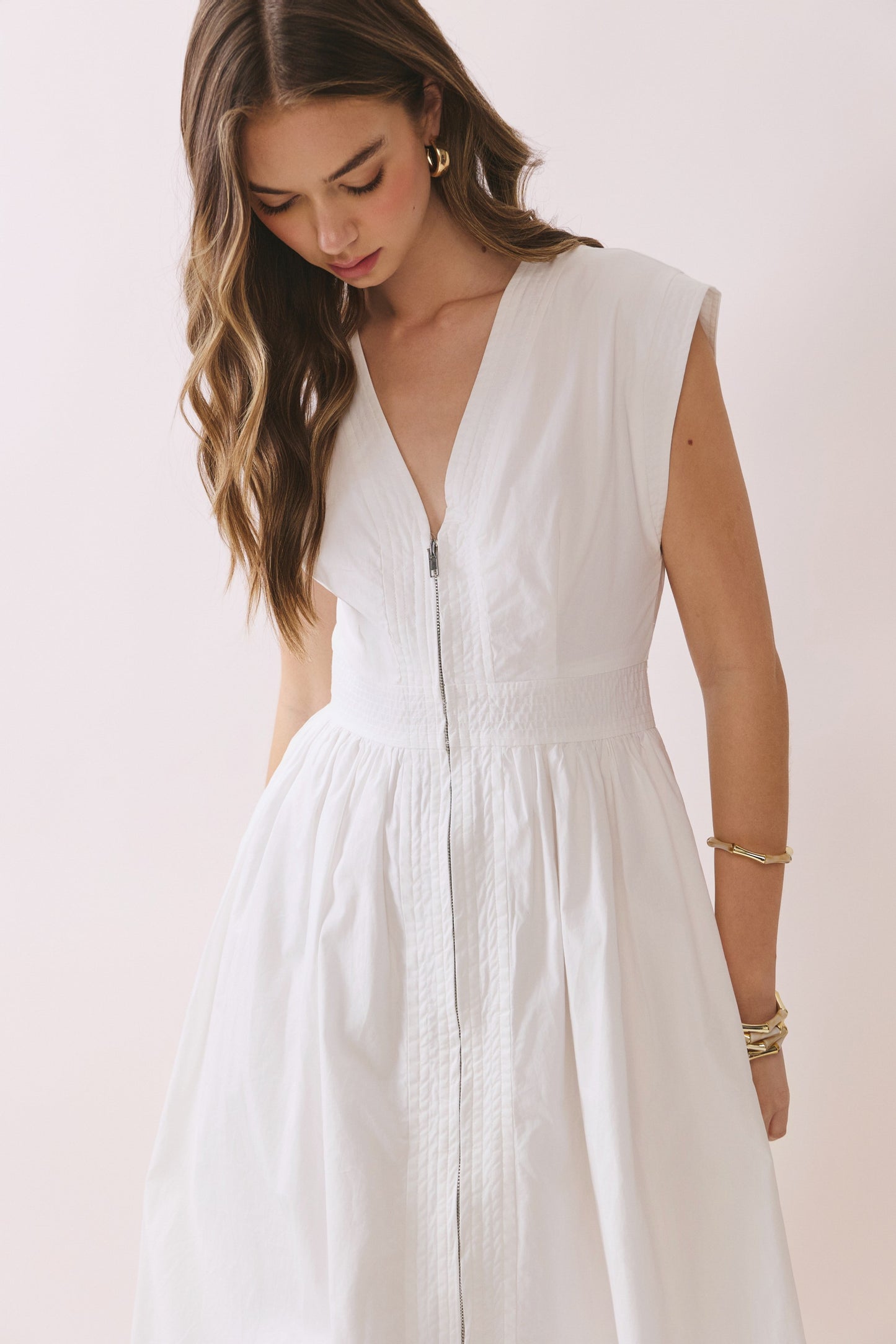 Cap Sleeve Front Zipper Dress