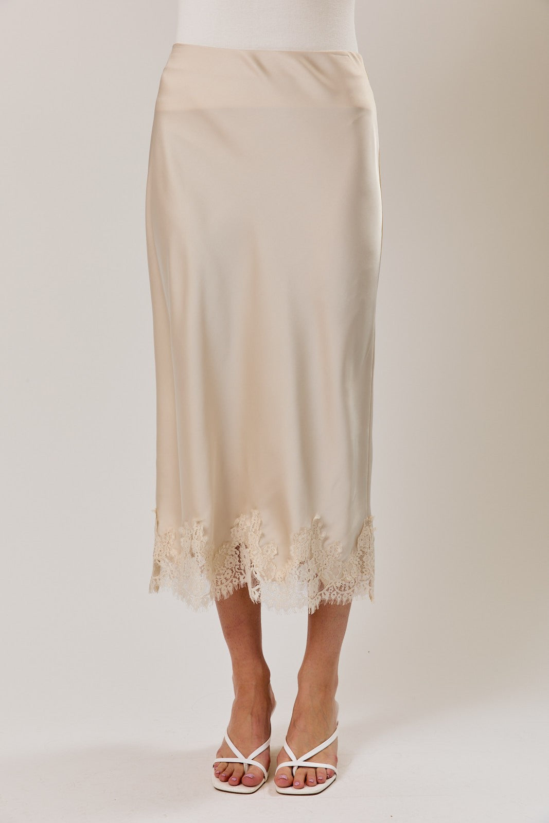 Lace Hem Midi Skirt Taupe