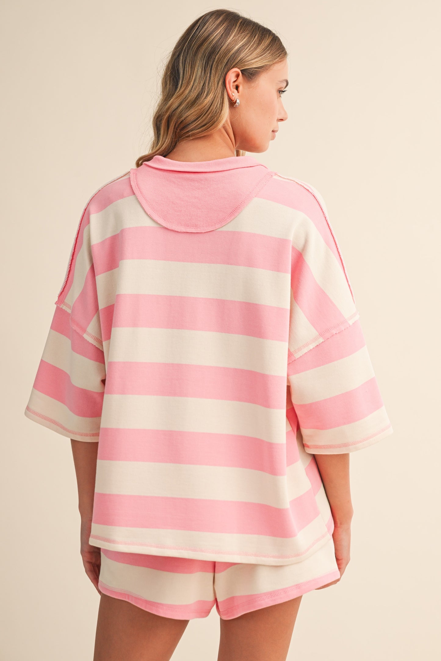 Stripe Terry Top & Shorts Set of 2 Pink