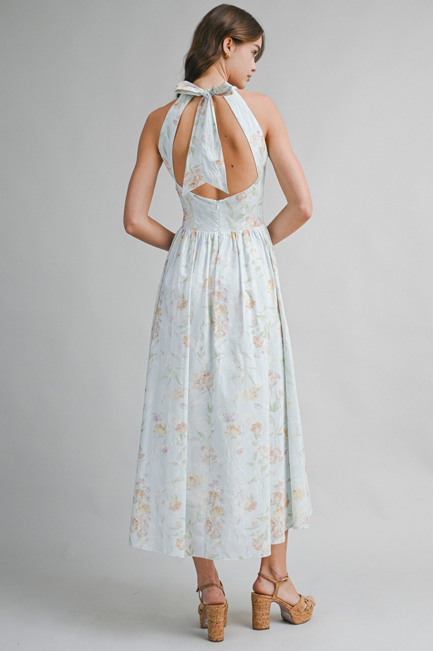 Floral V-neck Halter Midi Dress