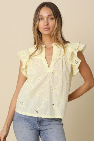 Eyelet Flutter Top Butter