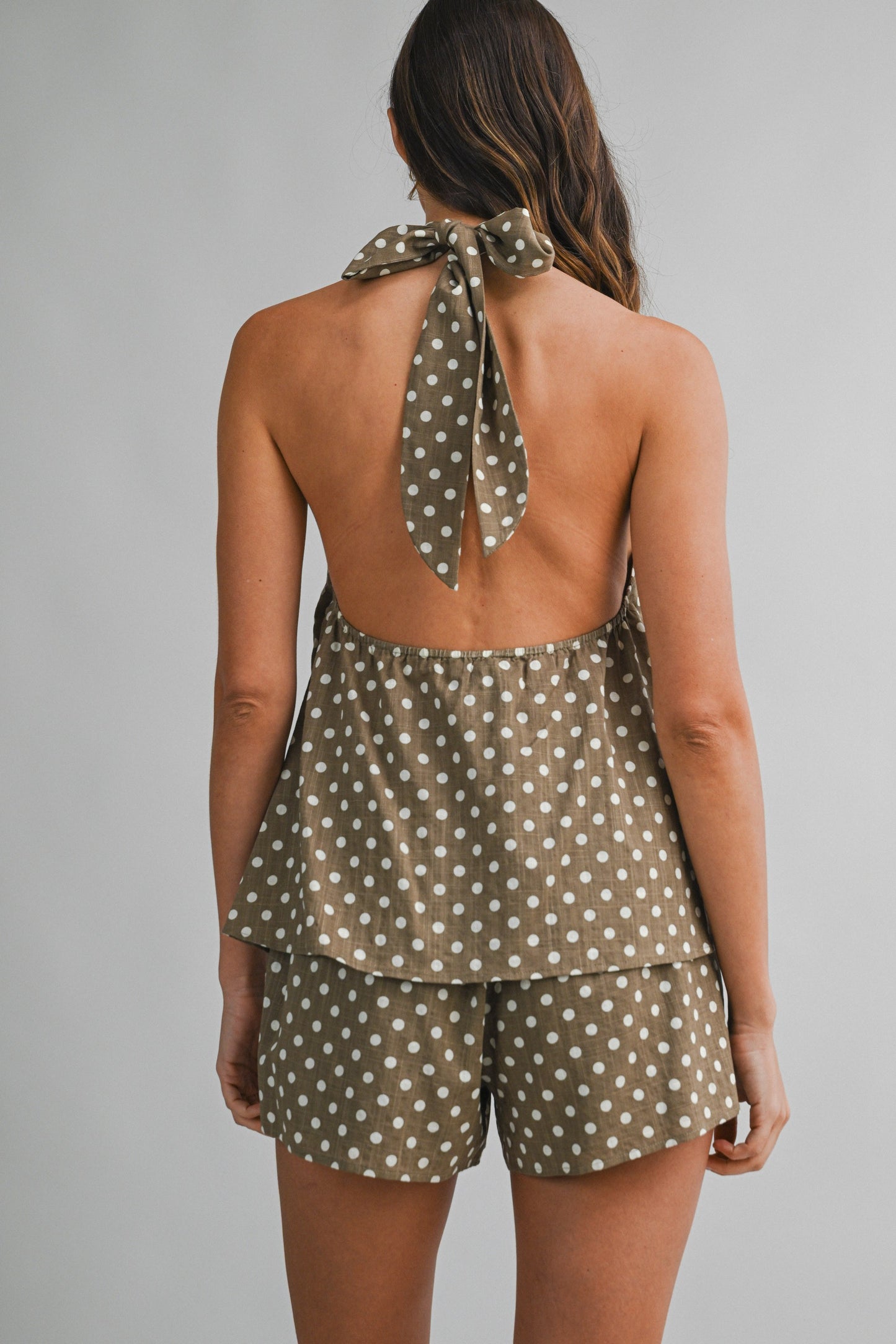 Dot Halter Top & Shorts Set of 2 Taupe