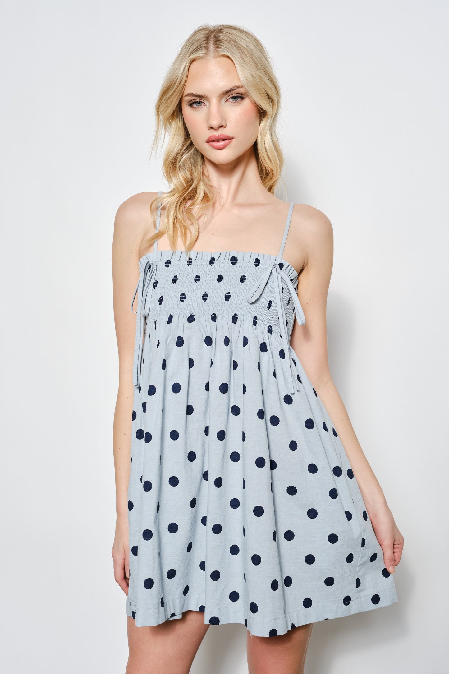 Smocked Dottie Dress Navy/Blue