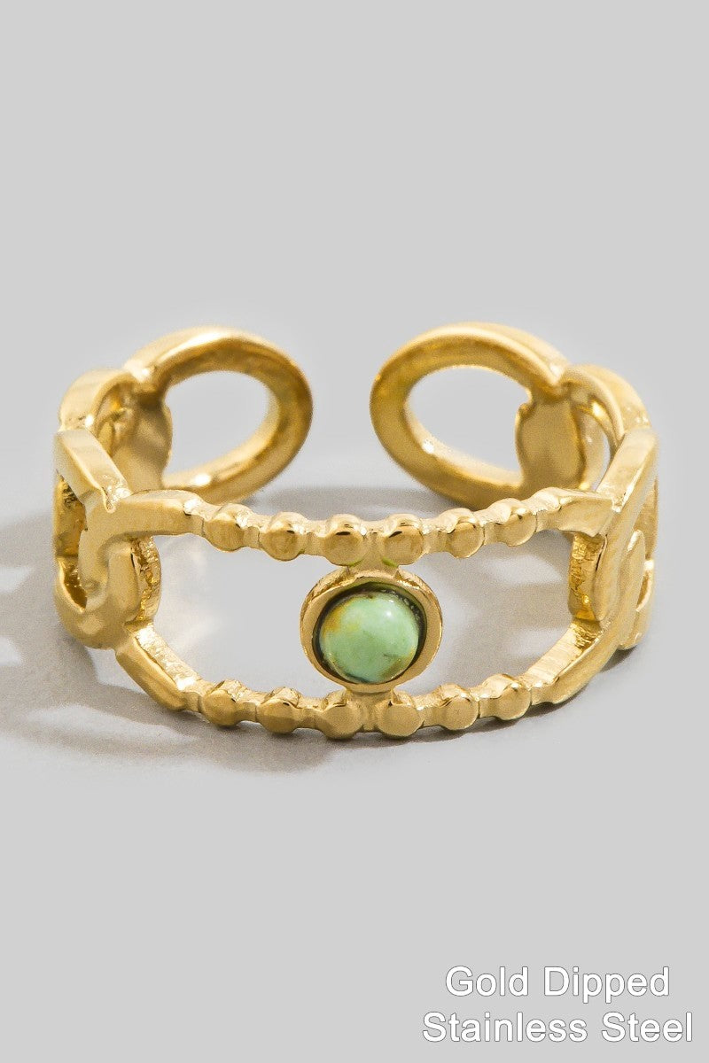 Chain Link Stone Ring Green