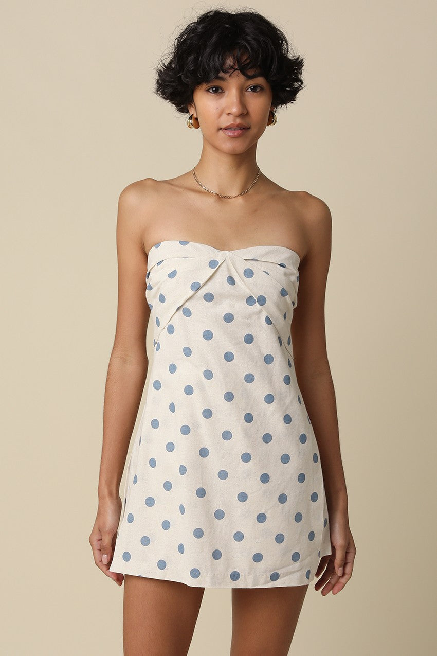 Strapless Polka Dot Dress Blue