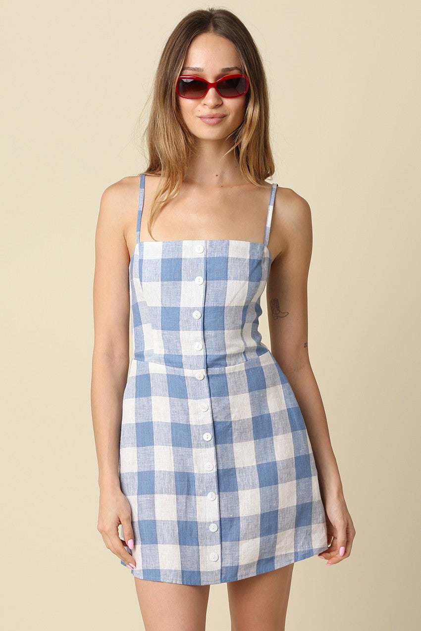Blue Gingham Buttons Dress