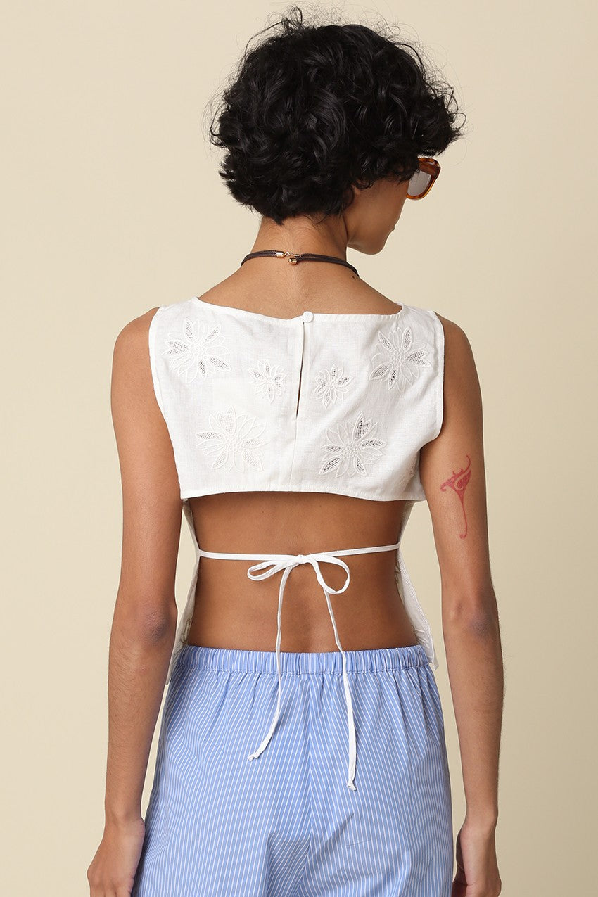 Flower Embroidered Tie Back Tank