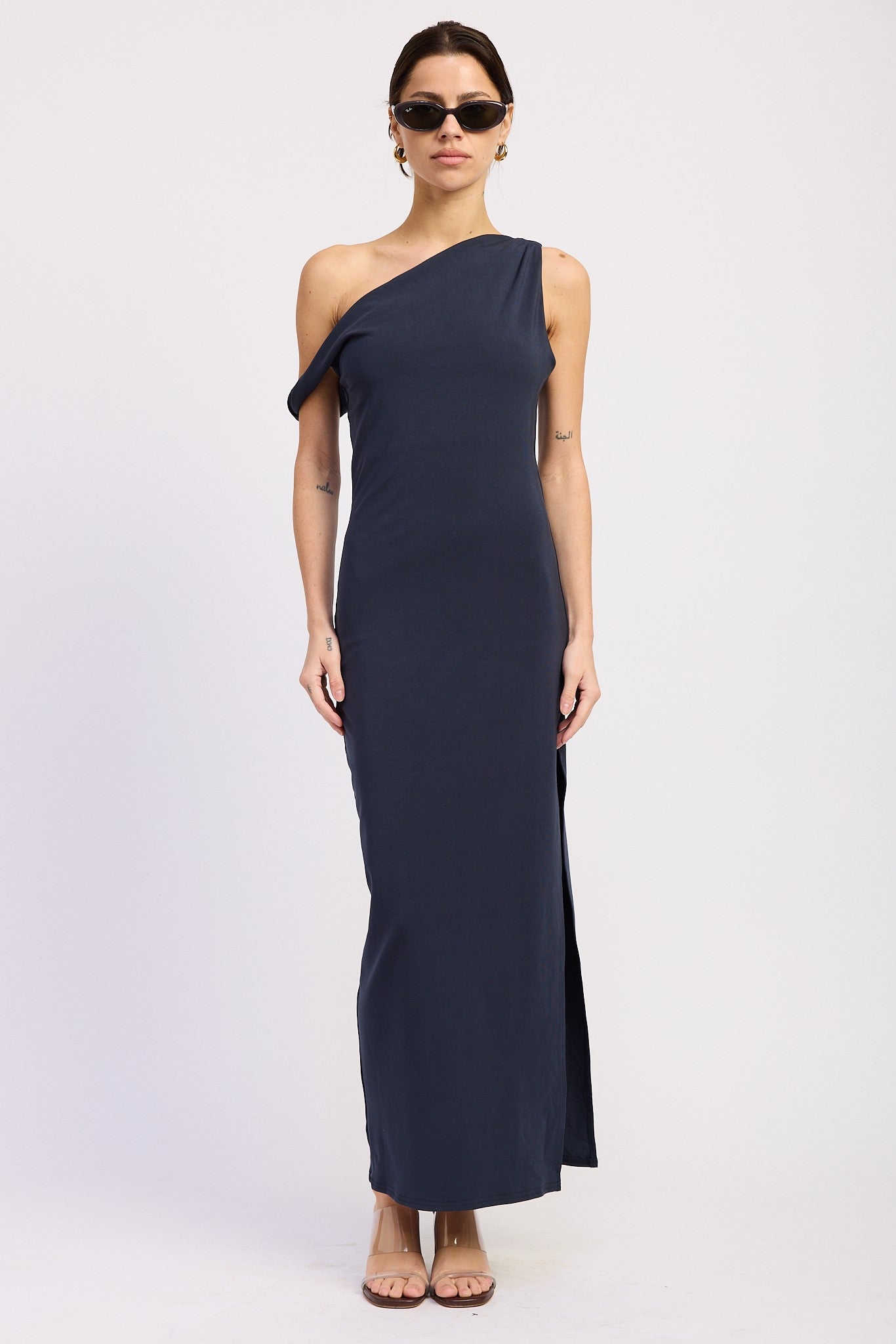 Navy Asymmetrical Twist Maxi Dress