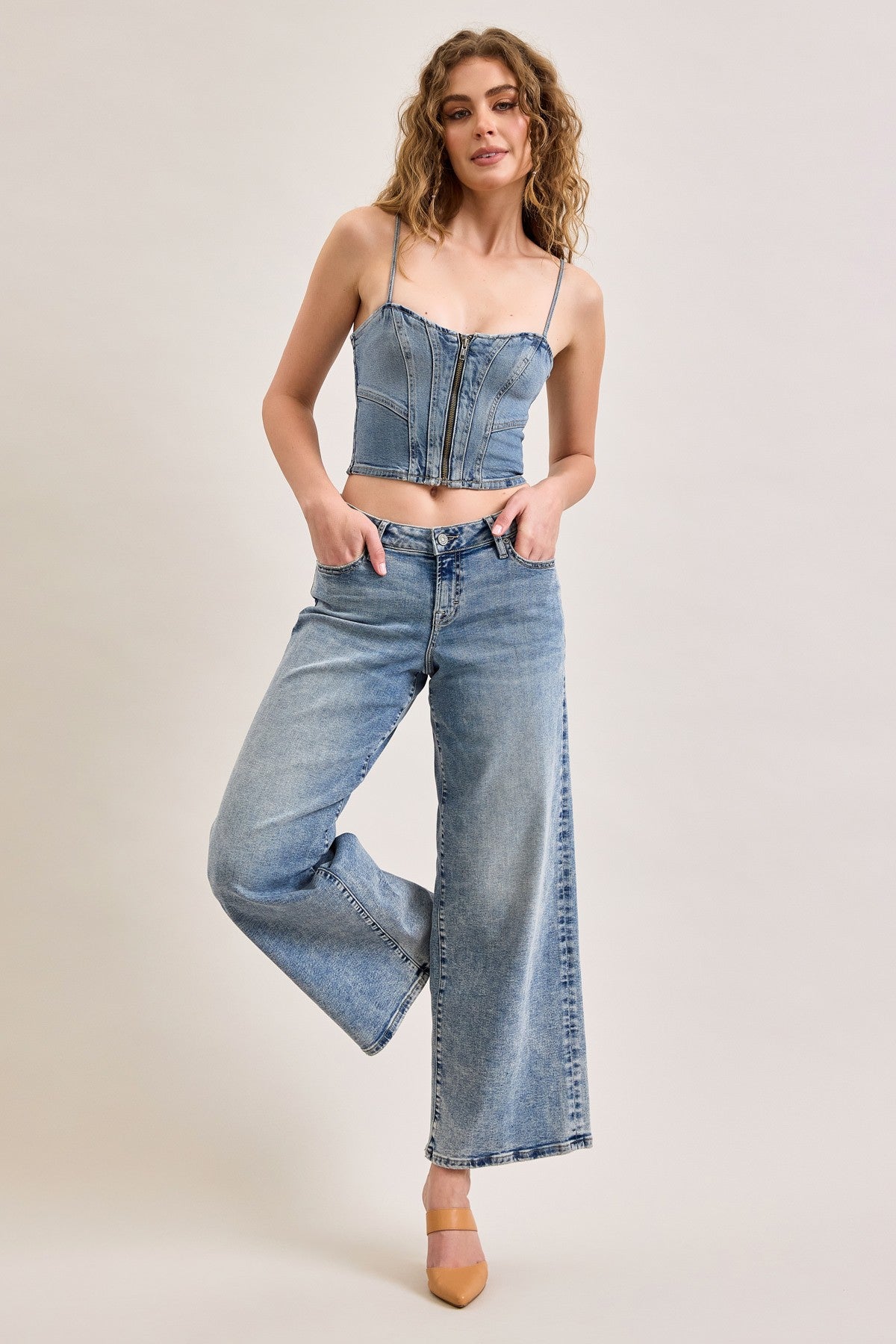 Medium Wash Cropped Wide Leg Jeans