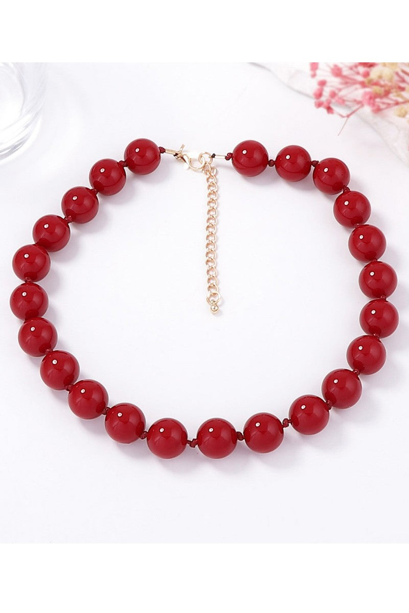 Round Bead Necklace Red