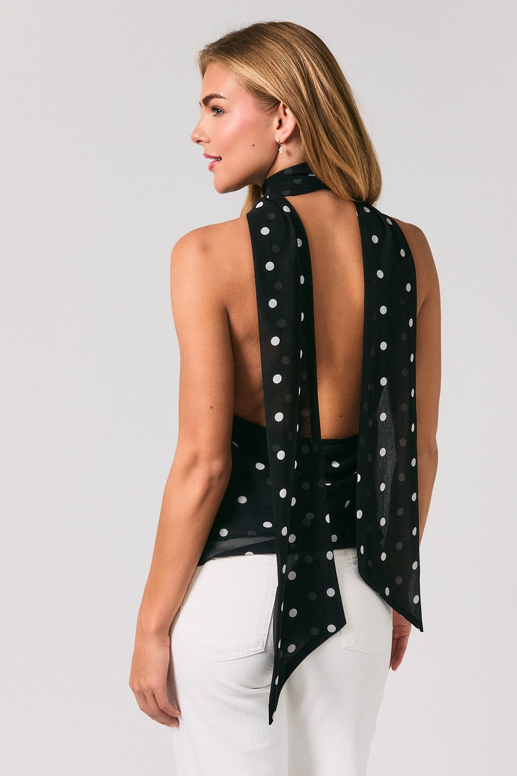Polka Dot Cowl Top w/ Scarf Black
