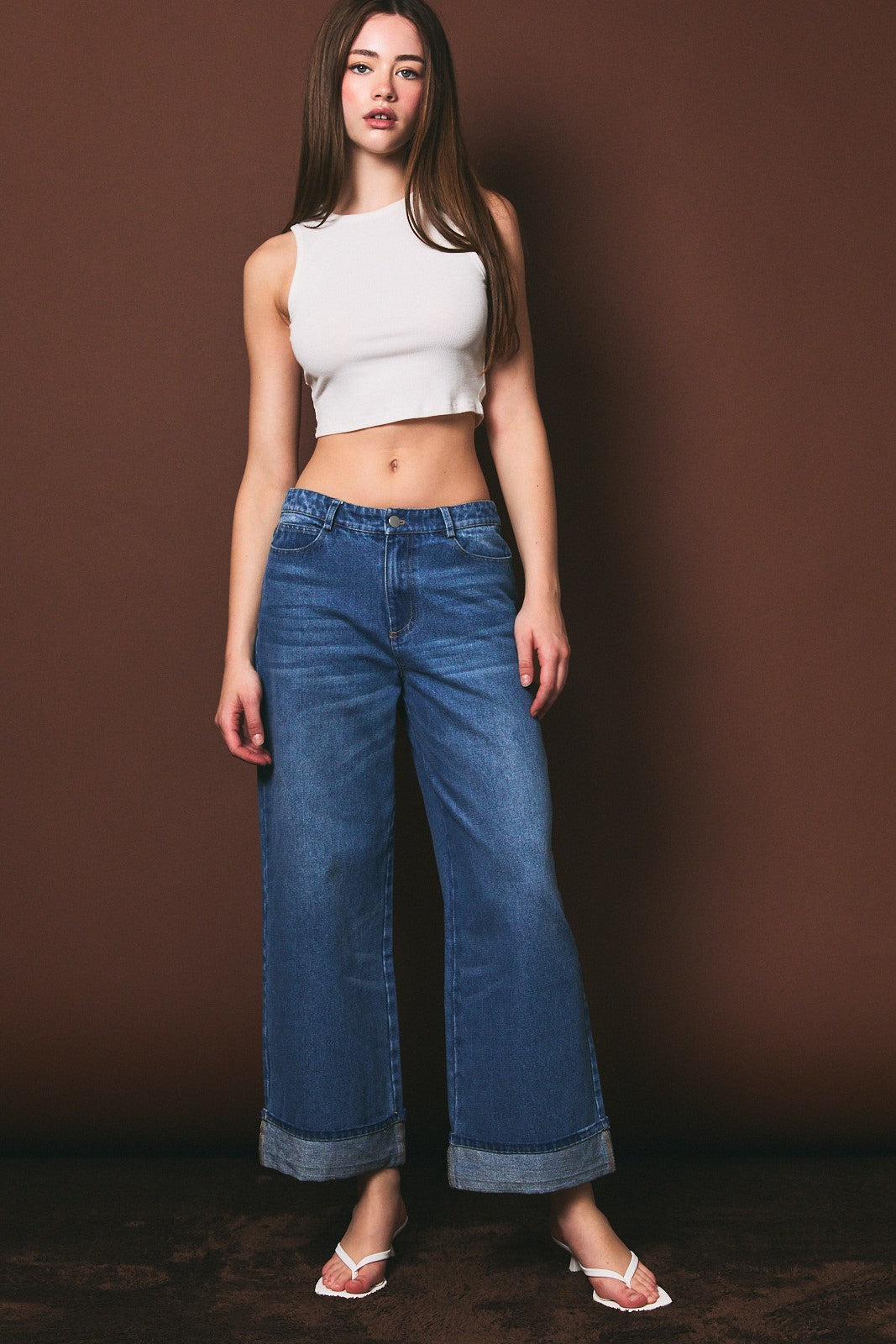 Dark Denim Striped Cuff Jeans