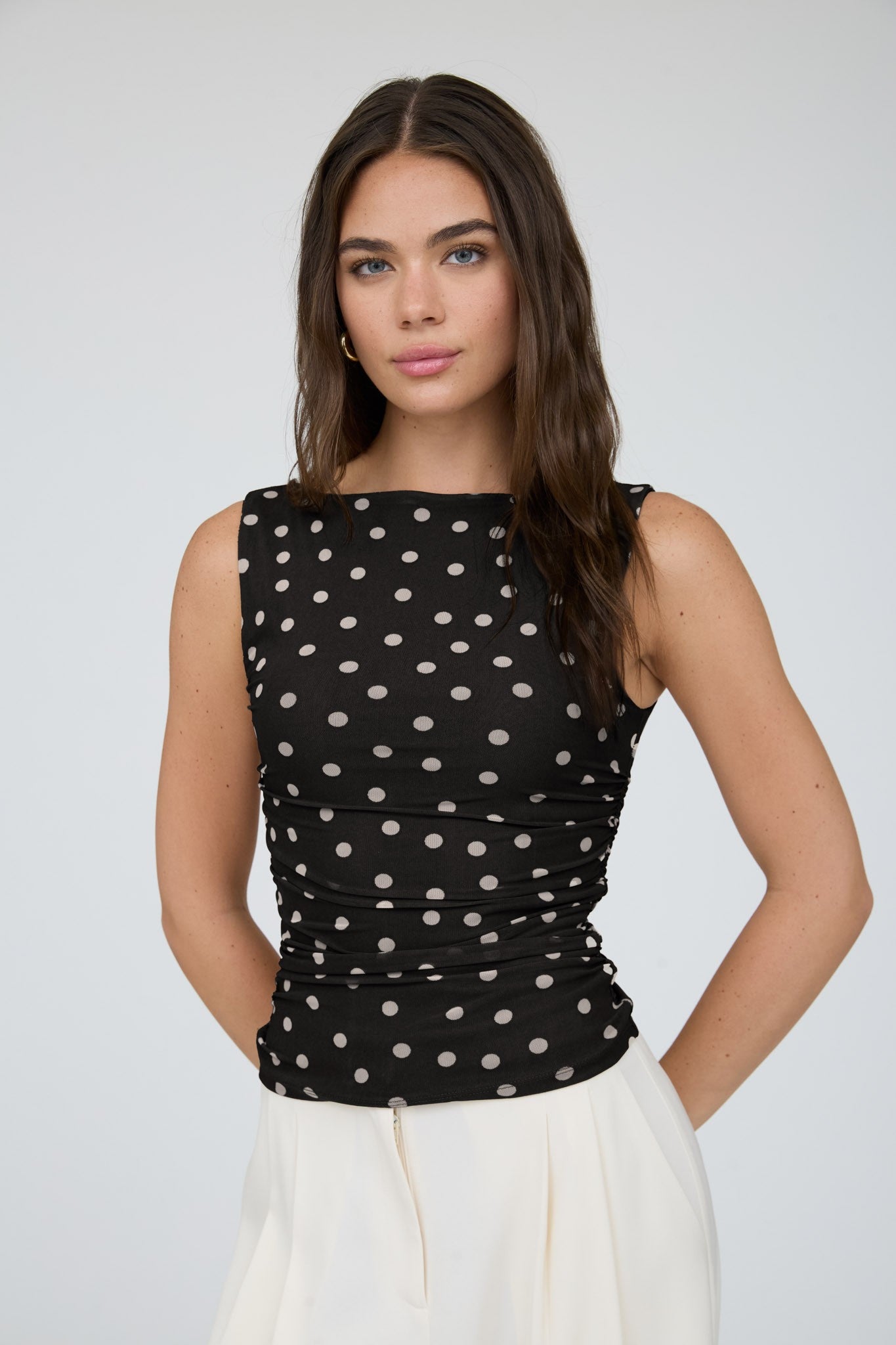 Polka Dot Mesh Tank Black