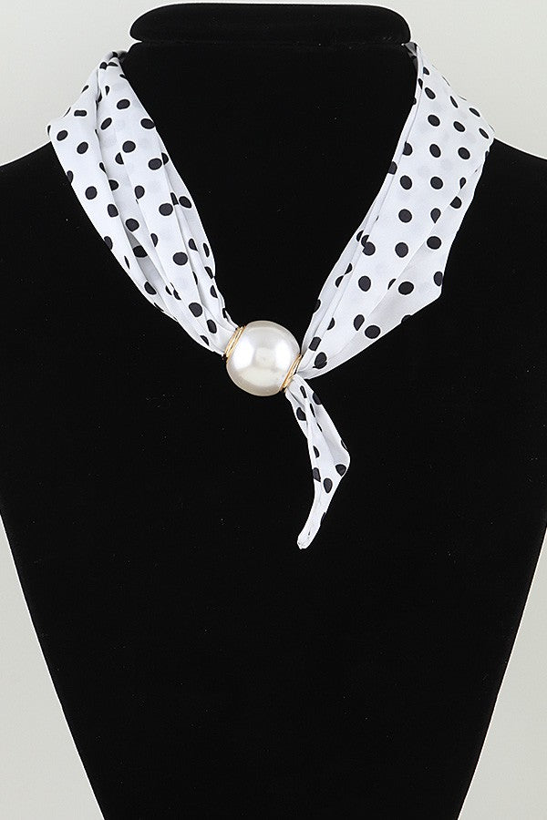 Polka Dot Pearl Scarf White