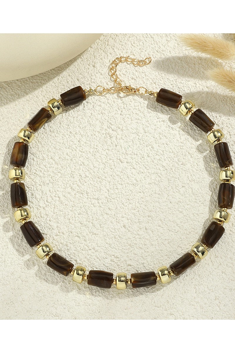Rein Bead Necklace w/ Gold Brown