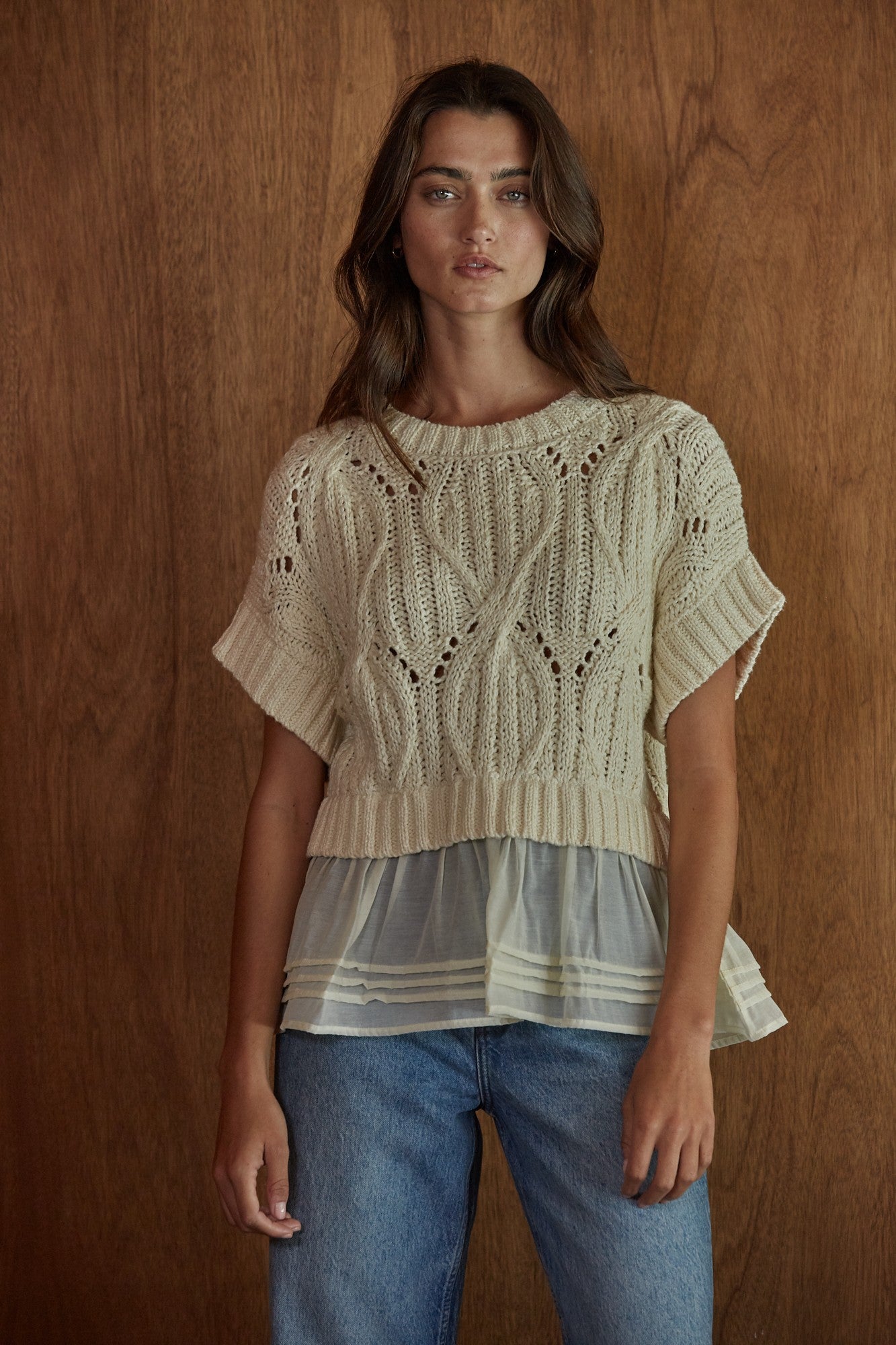 Cali Layered Knit Top Ivory