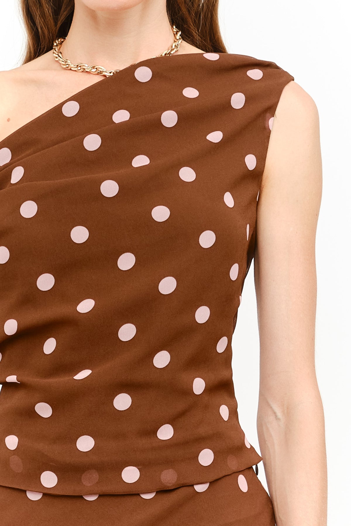 Celestine Chiffon Dot Top Brown