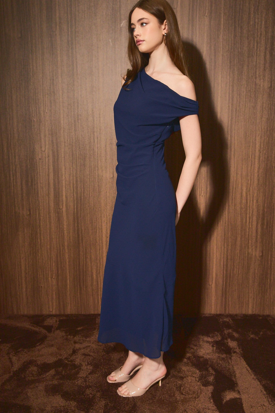 Dani Asymmetrical Midi Dress Navy