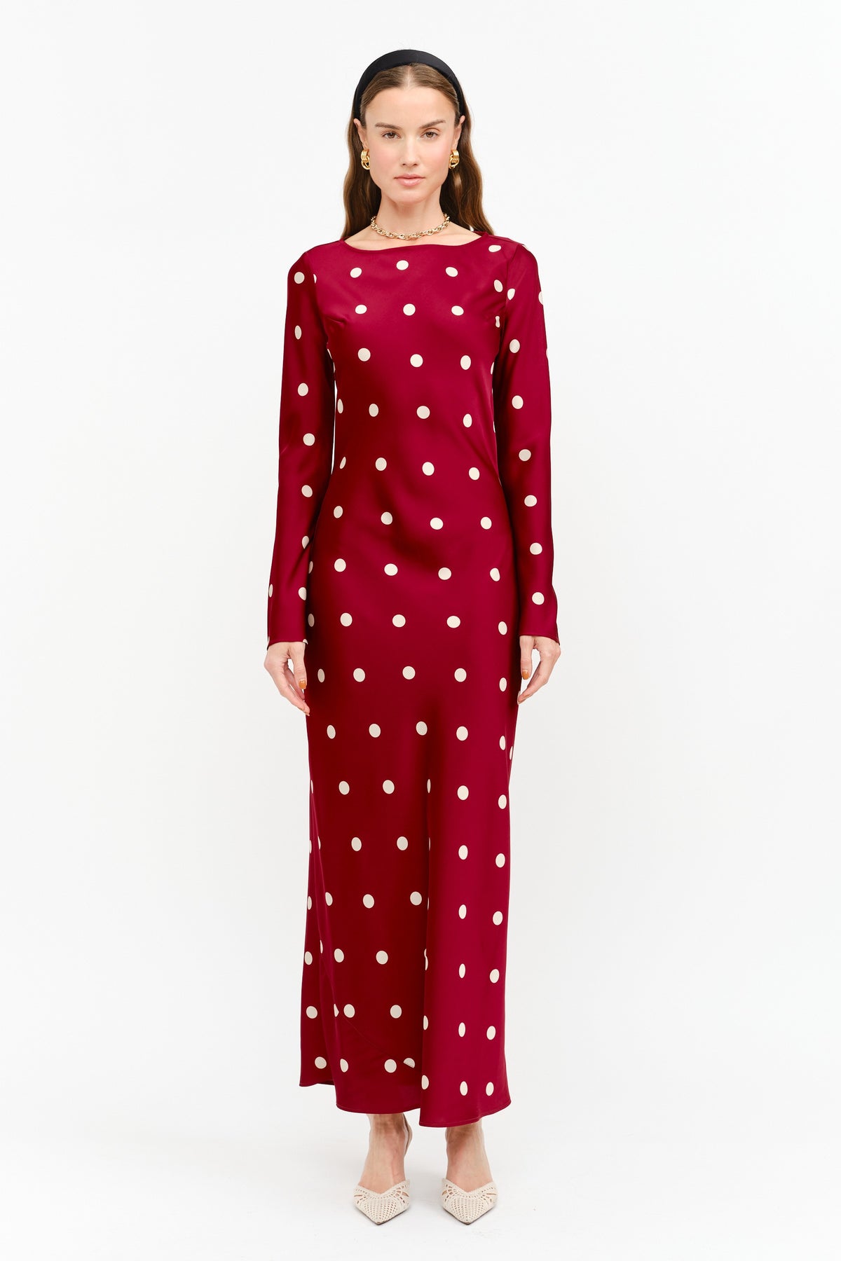 Georgie Polka Dot Satin Maxi Dress