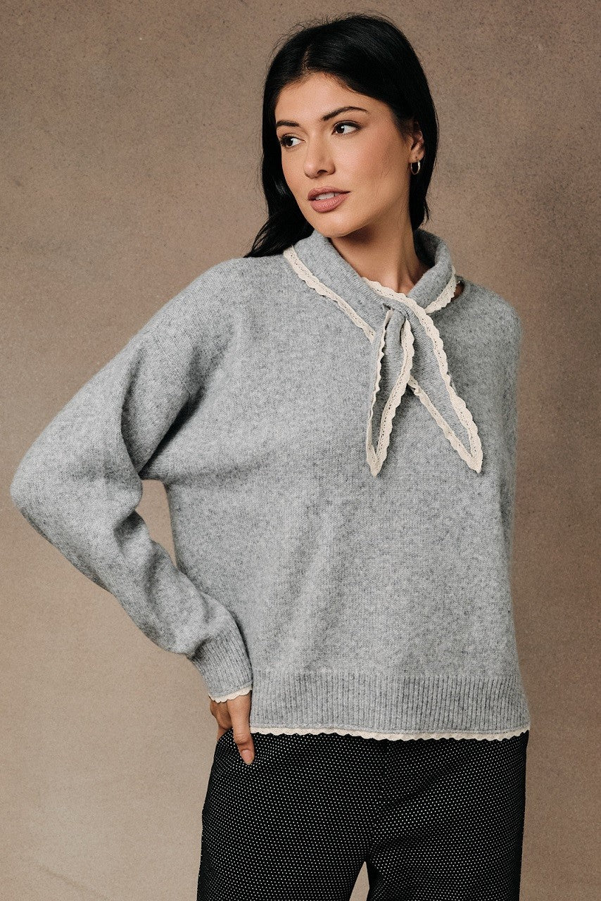 Crochet Hem Sweater w/ Scarf