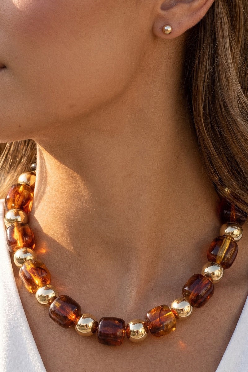 Chunky Tortoise Bead Necklace Brown