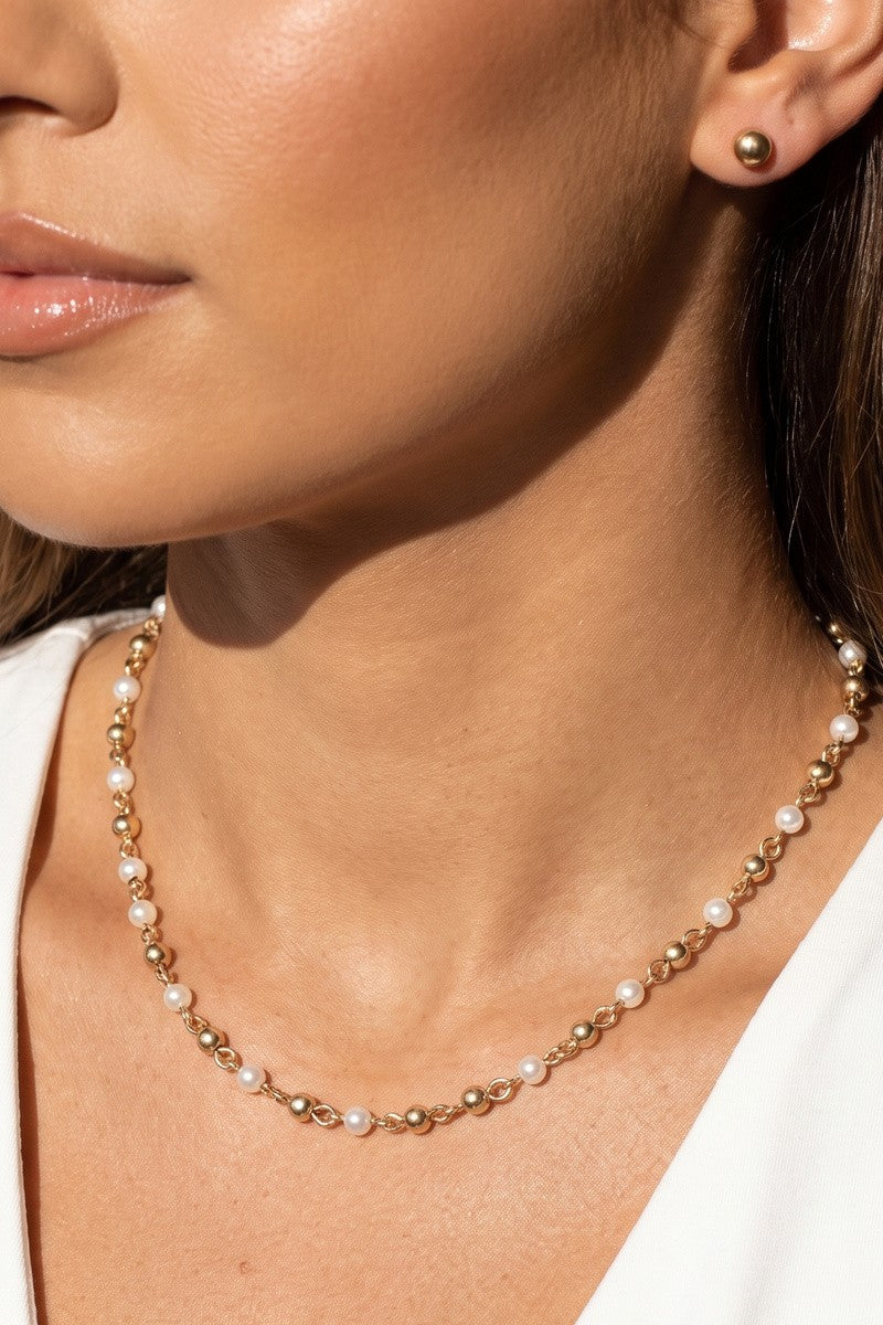 Dainty Pearl Station Necklace