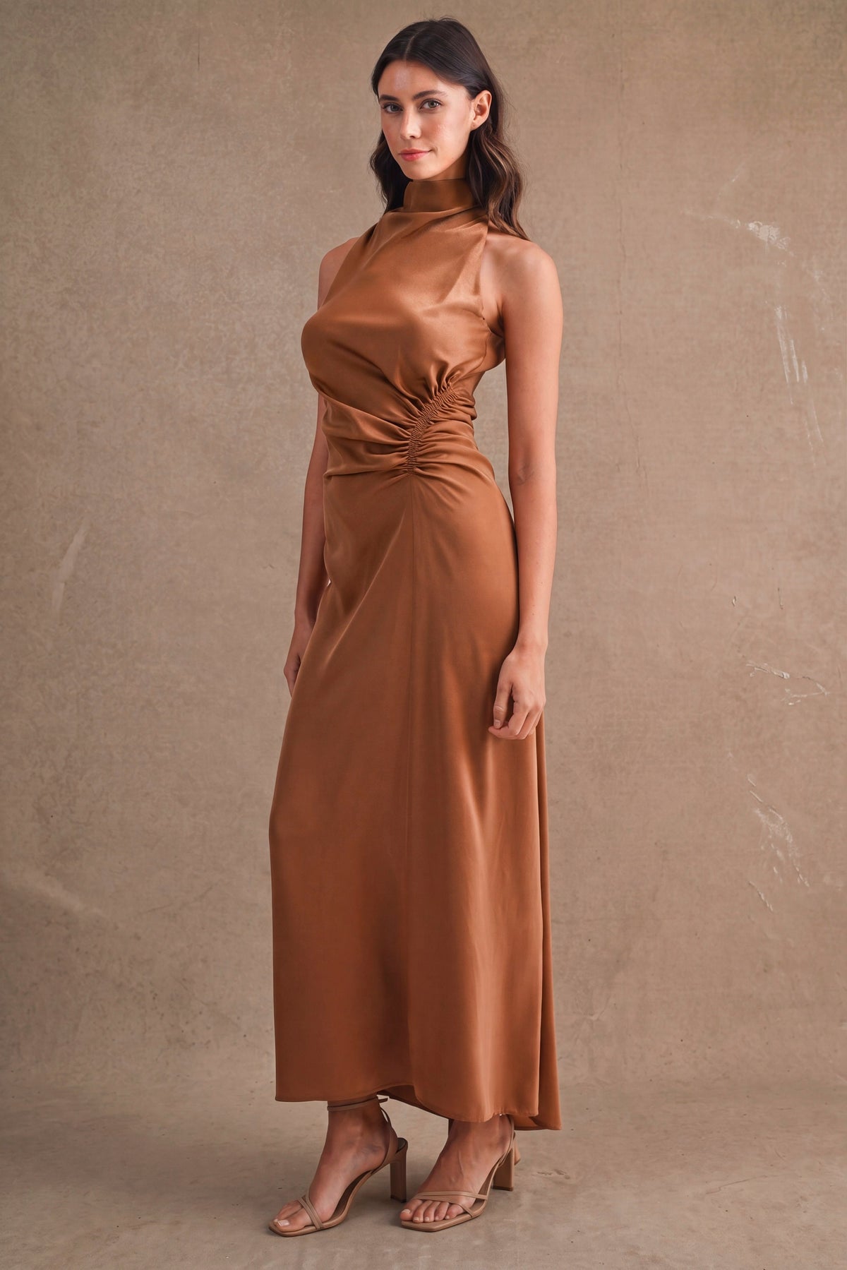 Satin High Neck Maxi Dress
