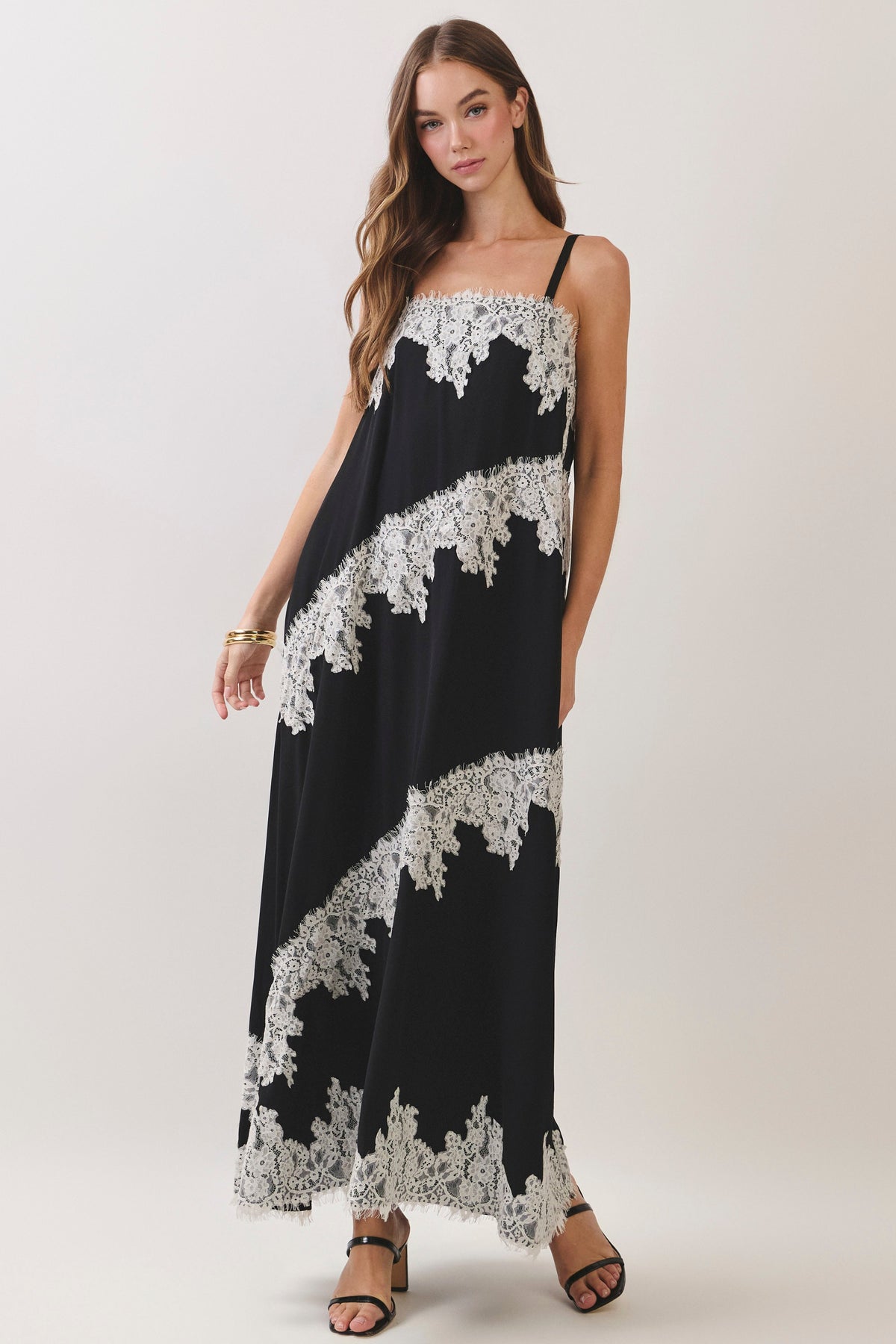 Contrast Lace Maxi Dress Black