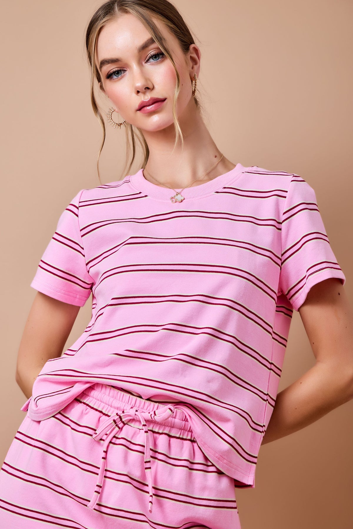 Pink Multi Stripe Lounge Tee