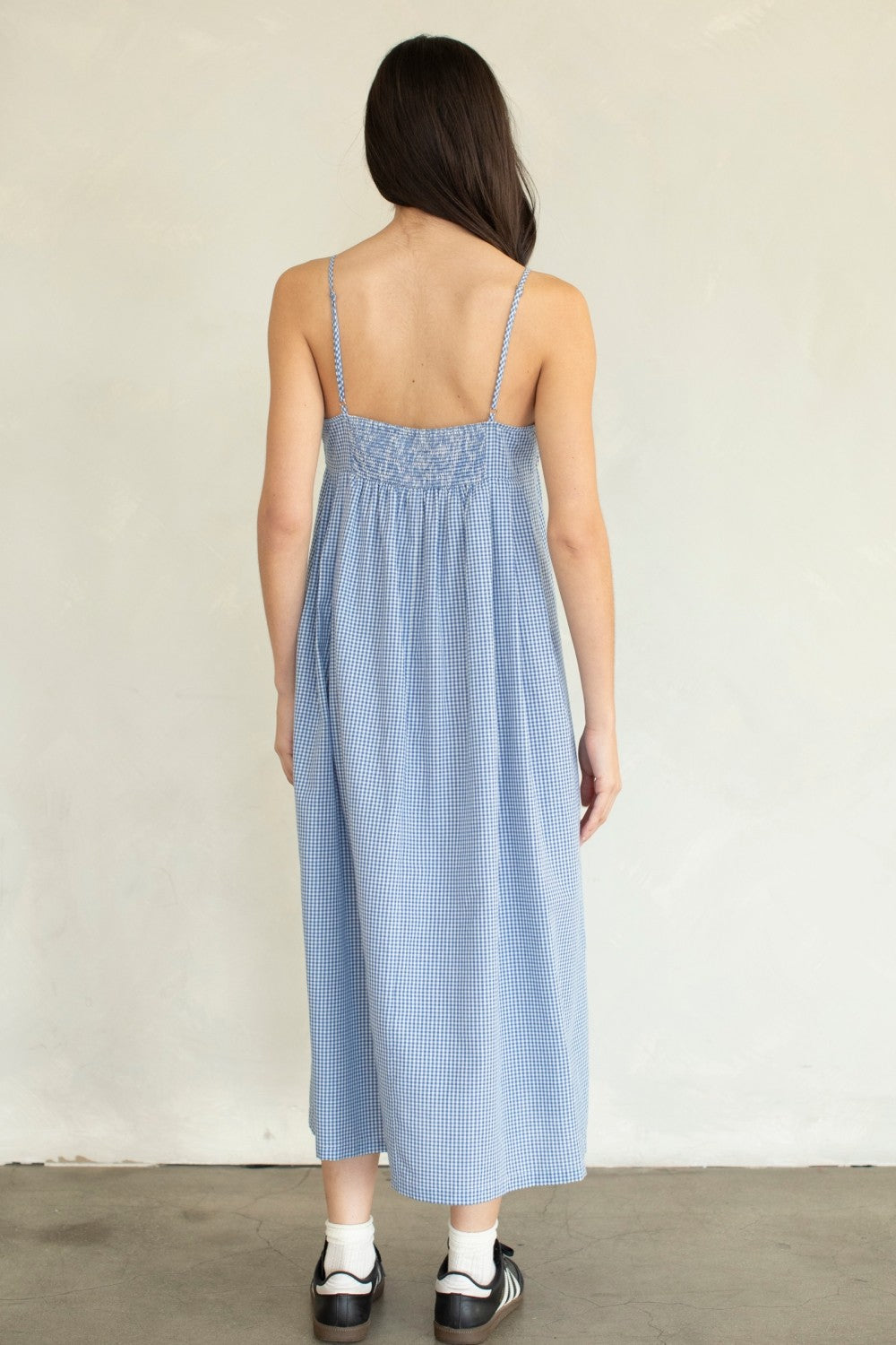 Blue Gingham Cami Midi Dress - Clothe Boutique