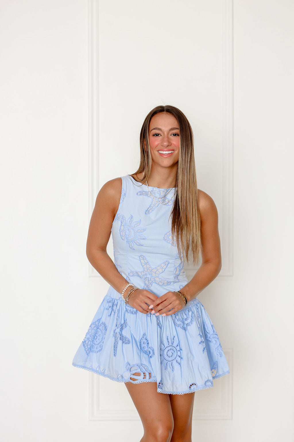 Seaside Eyelet Drop Waist Dress