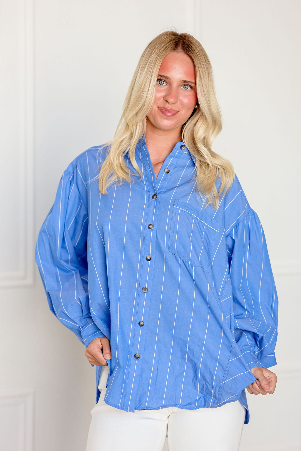 Blue Stripe Oversize Button Down Shirt