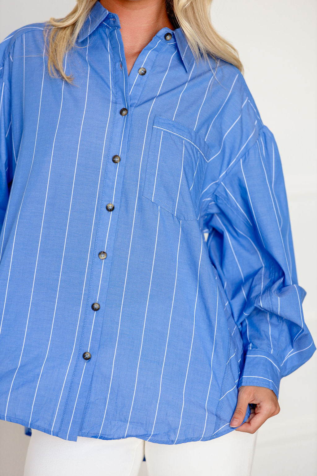 Blue Stripe Oversize Button Down Shirt