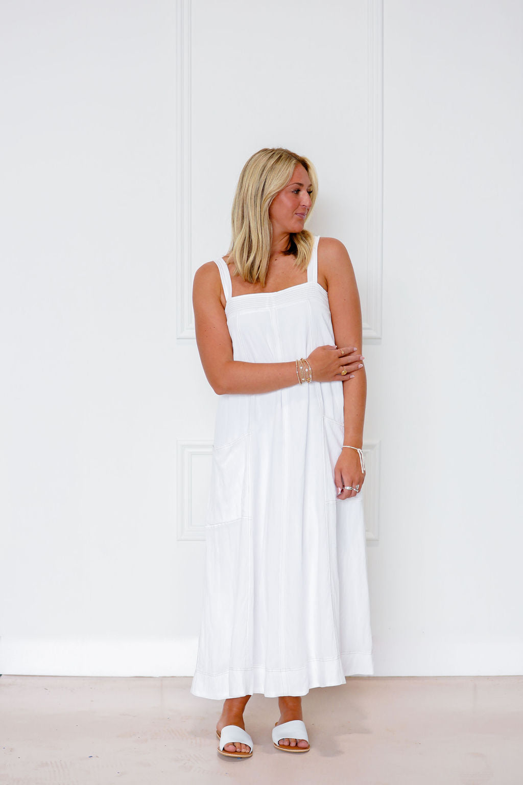 Solid White Stitch Maxi Dress