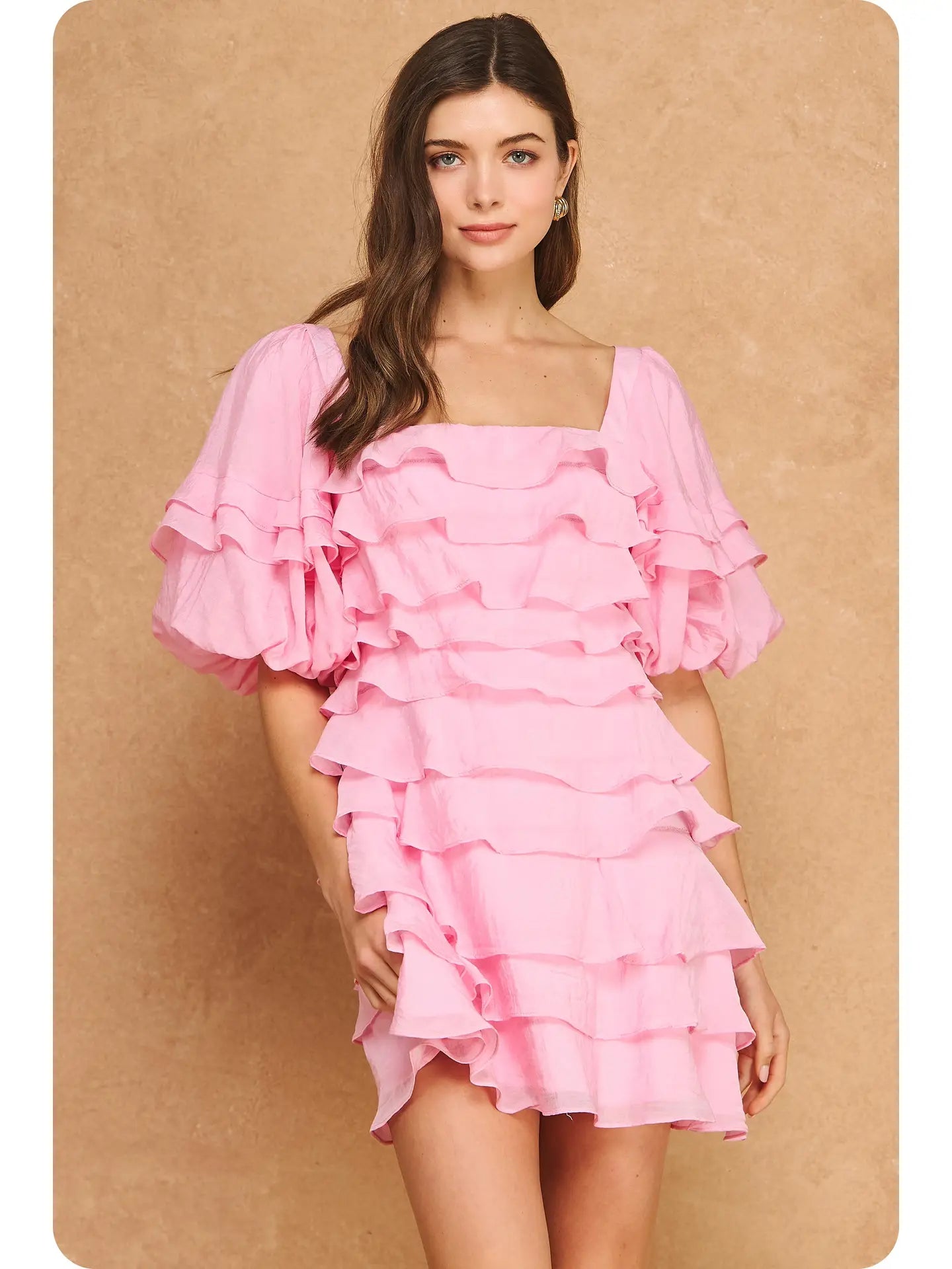 Tiered Ruffle Dress Pink