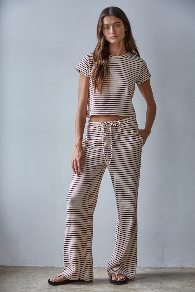 Cozy Striped Top & Pants Set Of 2 Mocha - Clothe Boutique