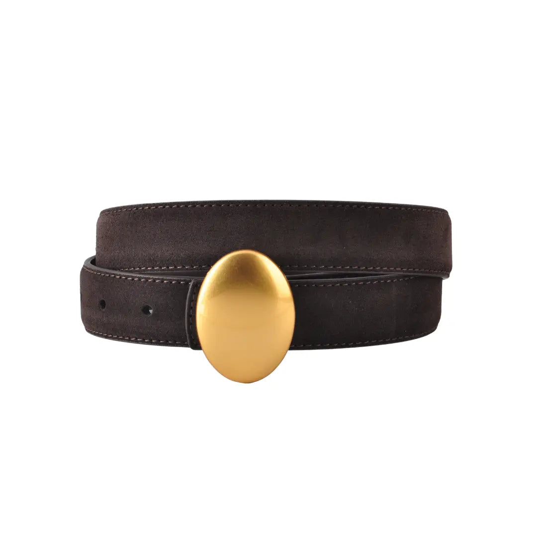 Vertical Oval Suede Belt Chocolate