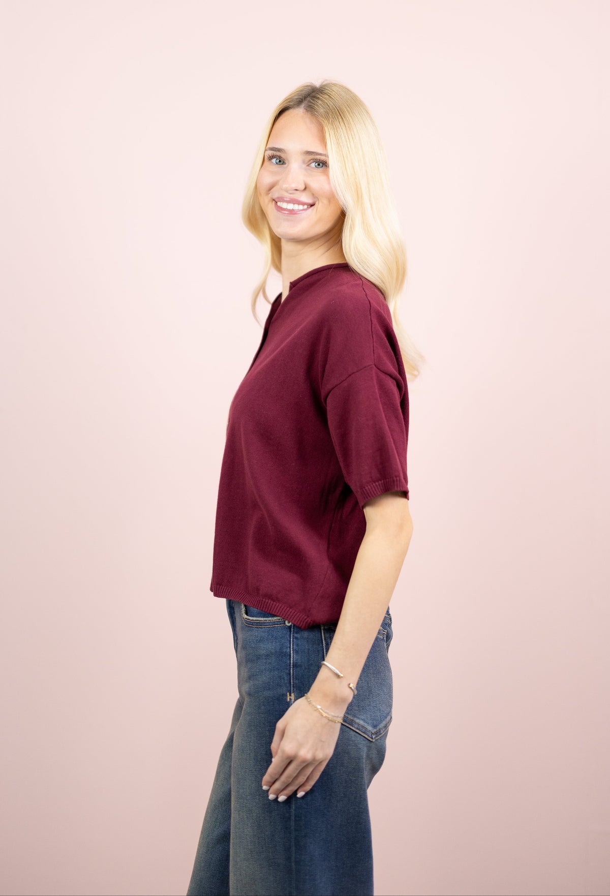 Short Sleeve Cardi Burgundy