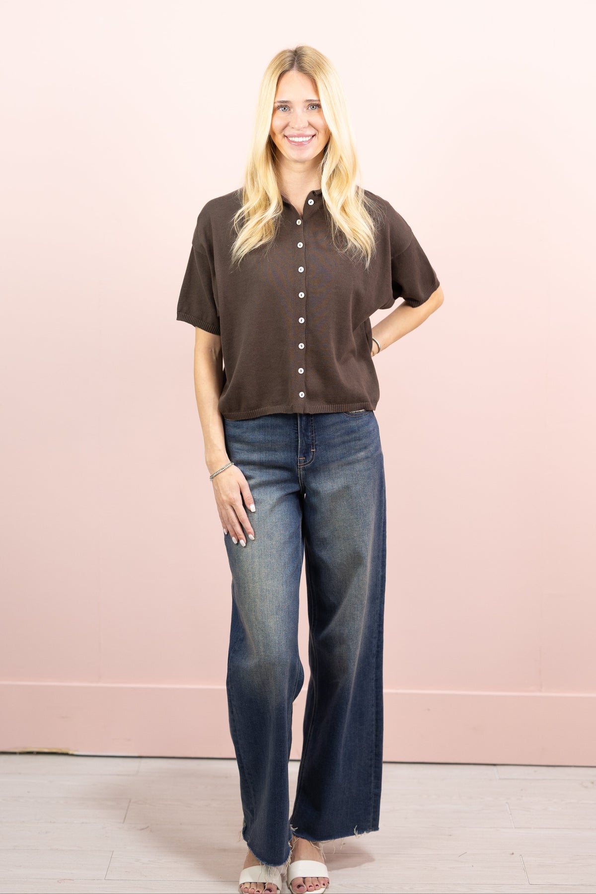 Short Sleeve Cardi Chocolate