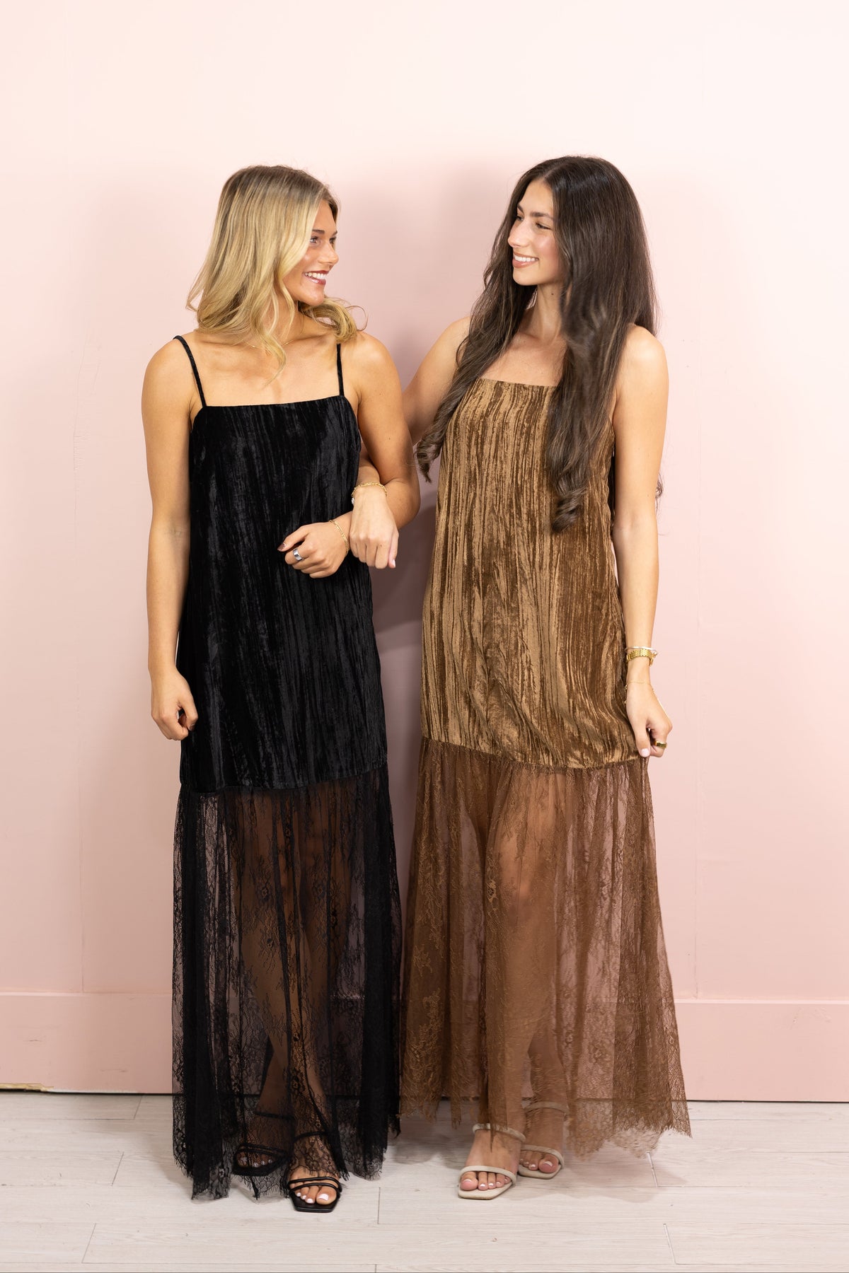 Velvet & Lace Combo Maxi Dress Black