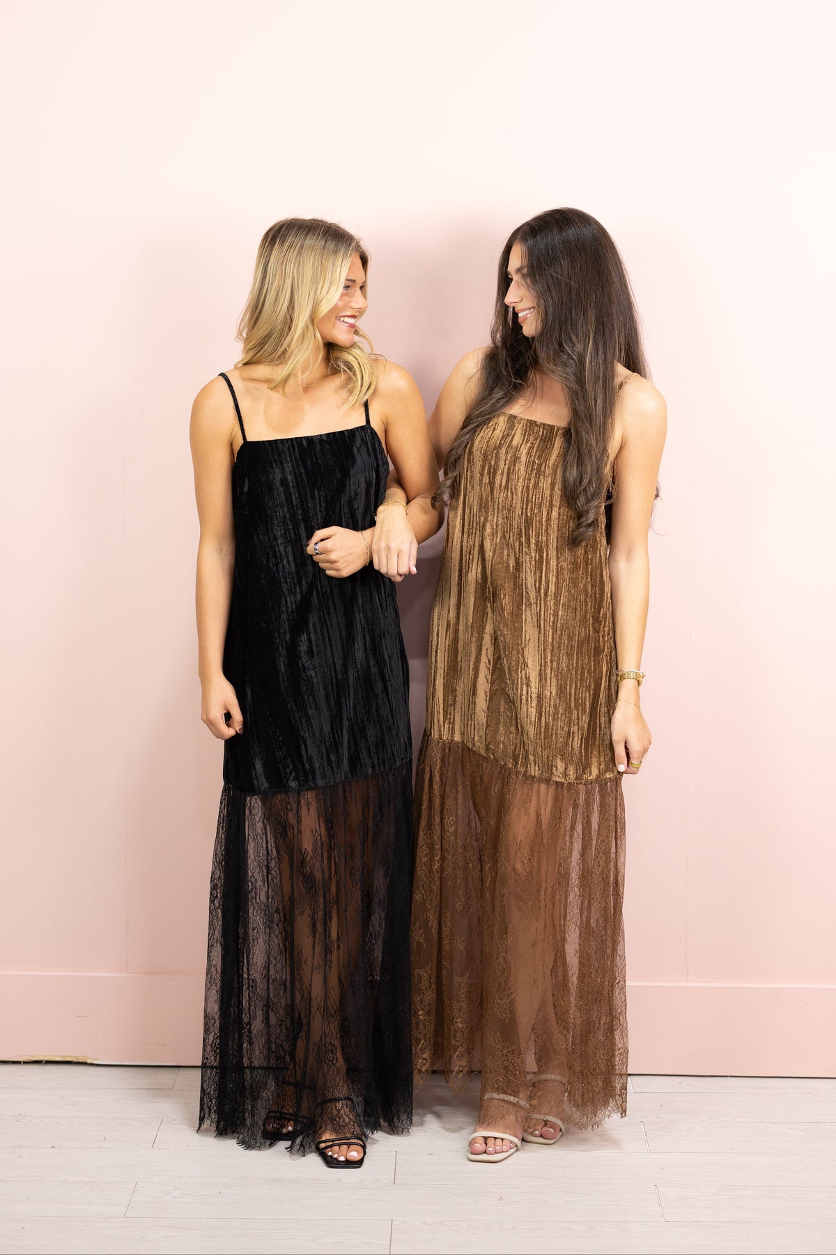 Velvet & Lace Combo Maxi Dress Brown