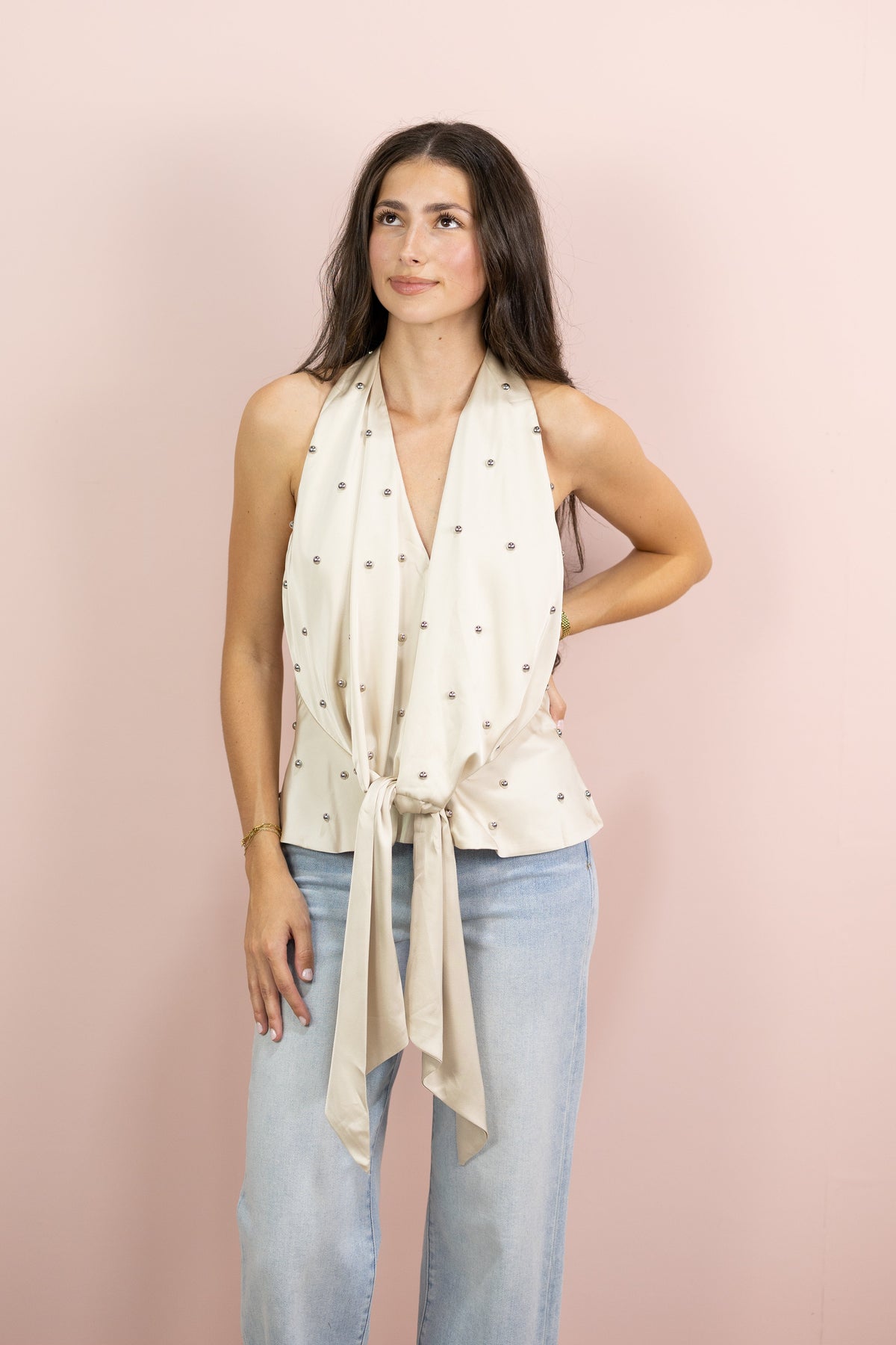 Champagne Tied Front Halter Top
