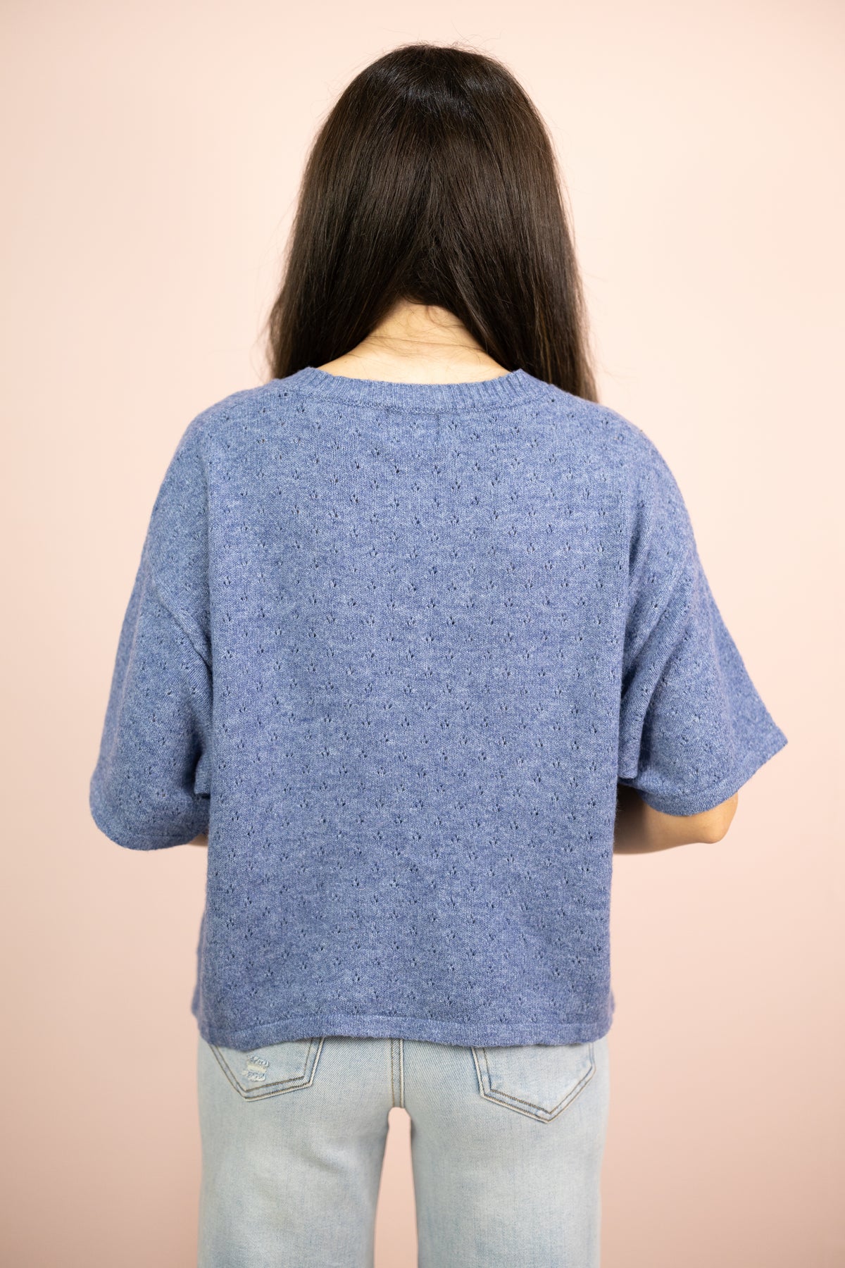 Pointelle Short Sleeve Cardigan Denim