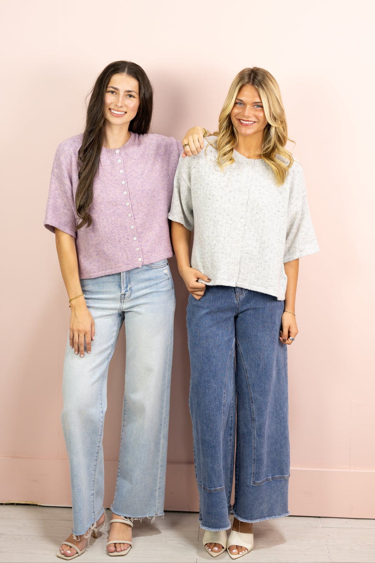 Pointelle Short Sleeve Cardigan Lilac