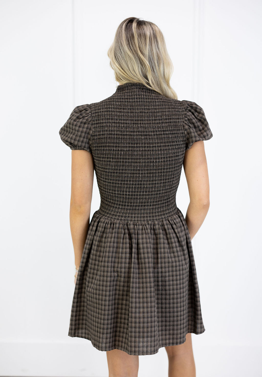 Brown Check Smock Dress
